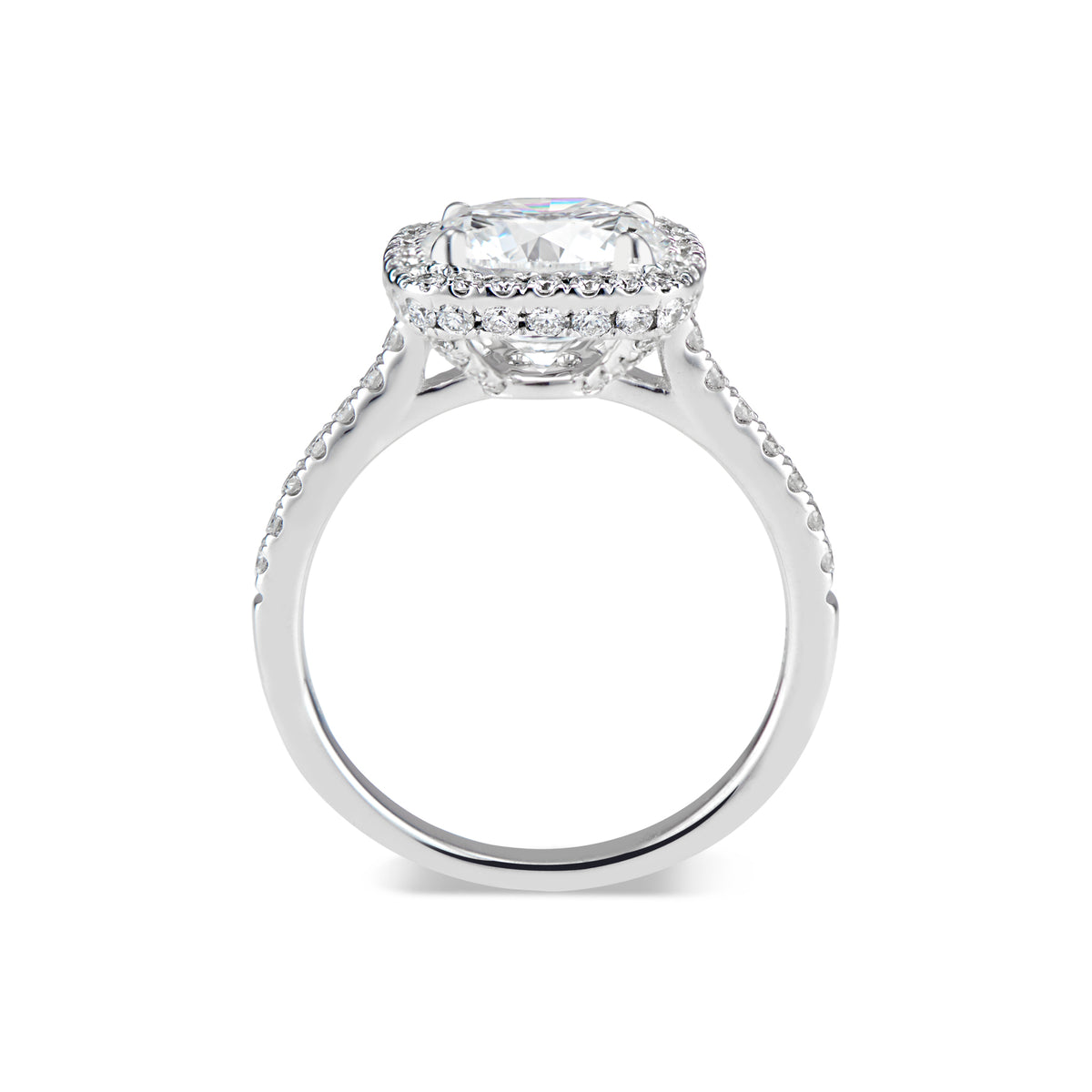 Cushion Halo Diamond Engagement Ring with Hidden Halo  -18k weighting 4.41GR  - 78 round diamonds totaling 0.61 carats