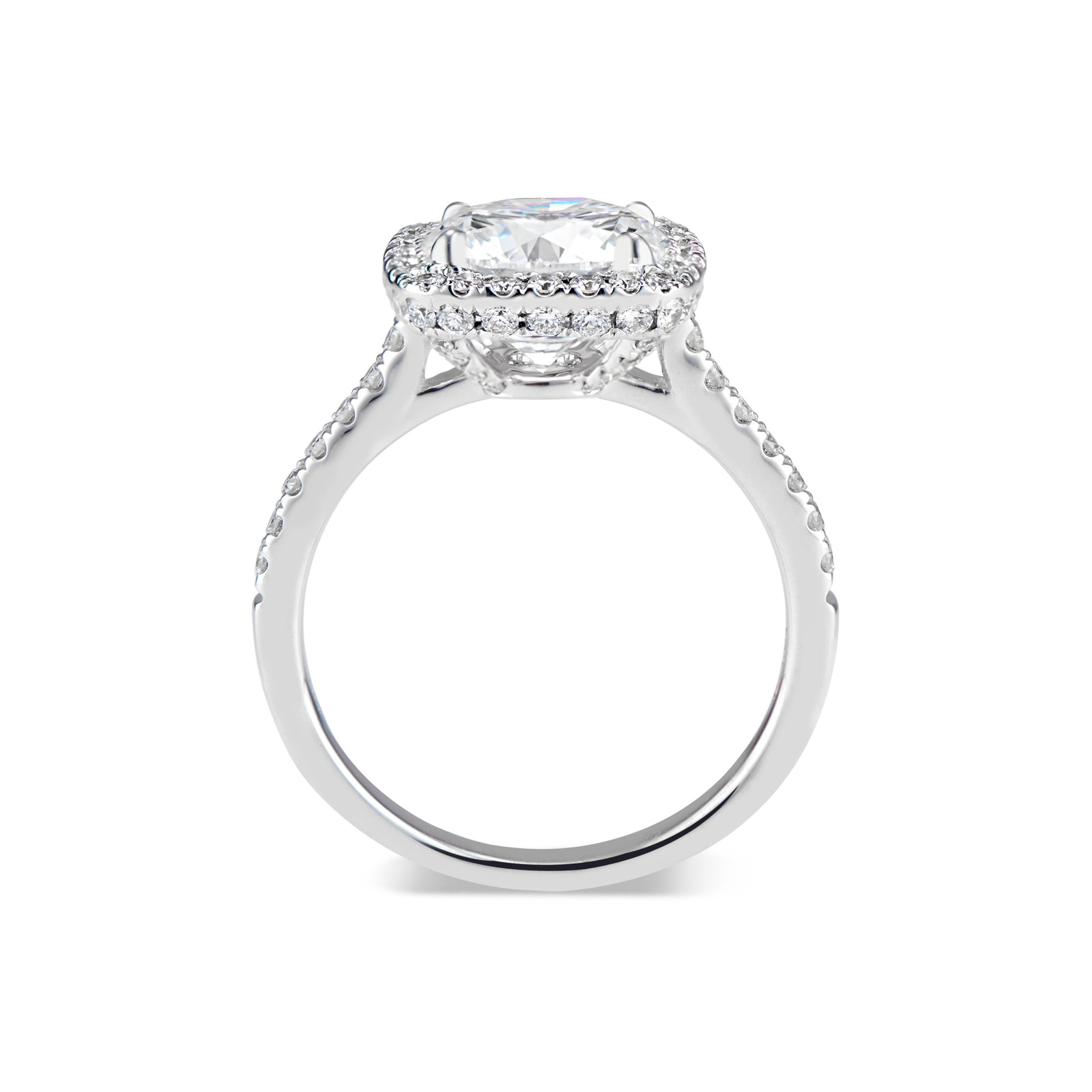 Cushion Halo Diamond Engagement Ring with Hidden Halo  -18k weighting 4.41GR  - 78 round diamonds totaling 0.61 carats