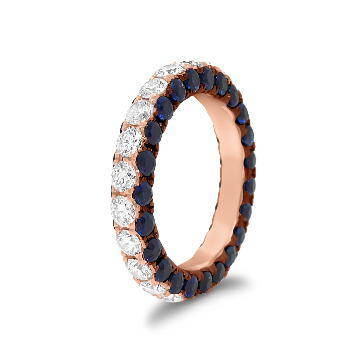 Sapphire gemstone & diamond eternity wedding band -18k gold weighing 3.91 grams -23 round diamonds weighing 1.89 carats -46 sapphire gemstones weighing 2.79 carats