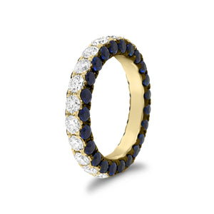 Sapphire gemstone & diamond eternity wedding band -18k gold weighing 3.91 grams -23 round diamonds weighing 1.89 carats -46 sapphire gemstones weighing 2.79 carats
