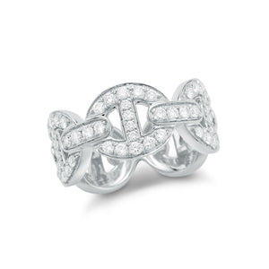 All Diamond Anchor link Ring  14k gold, 5.80 grams, 50 round shared prong-set brilliant diamonds .81 carats.