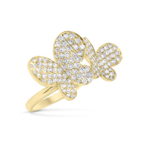 Diamond Two-Tone Butterflies Ring  - 18K gold weighing 5.26 grams  - 120 round diamonds totaling 1.49 carats