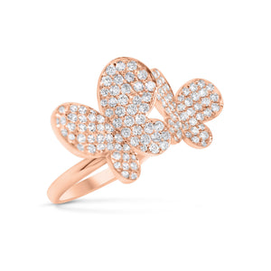 Diamond Two-Tone Butterflies Ring  - 18K gold weighing 5.26 grams  - 120 round diamonds totaling 1.49 carats