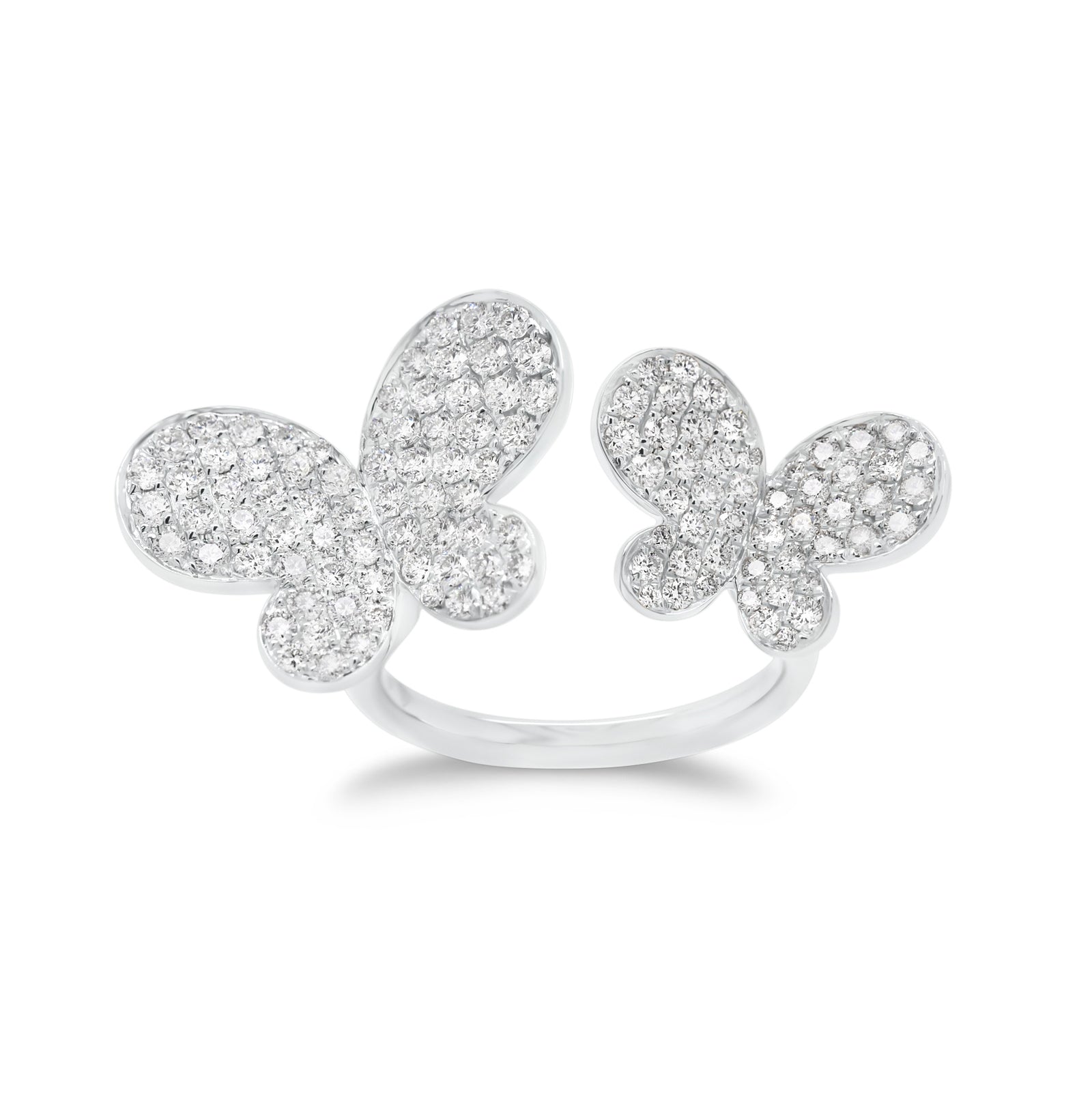 Diamond Two-Tone Butterflies Ring  - 18K gold weighing 5.26 grams  - 120 round diamonds totaling 1.49 carats