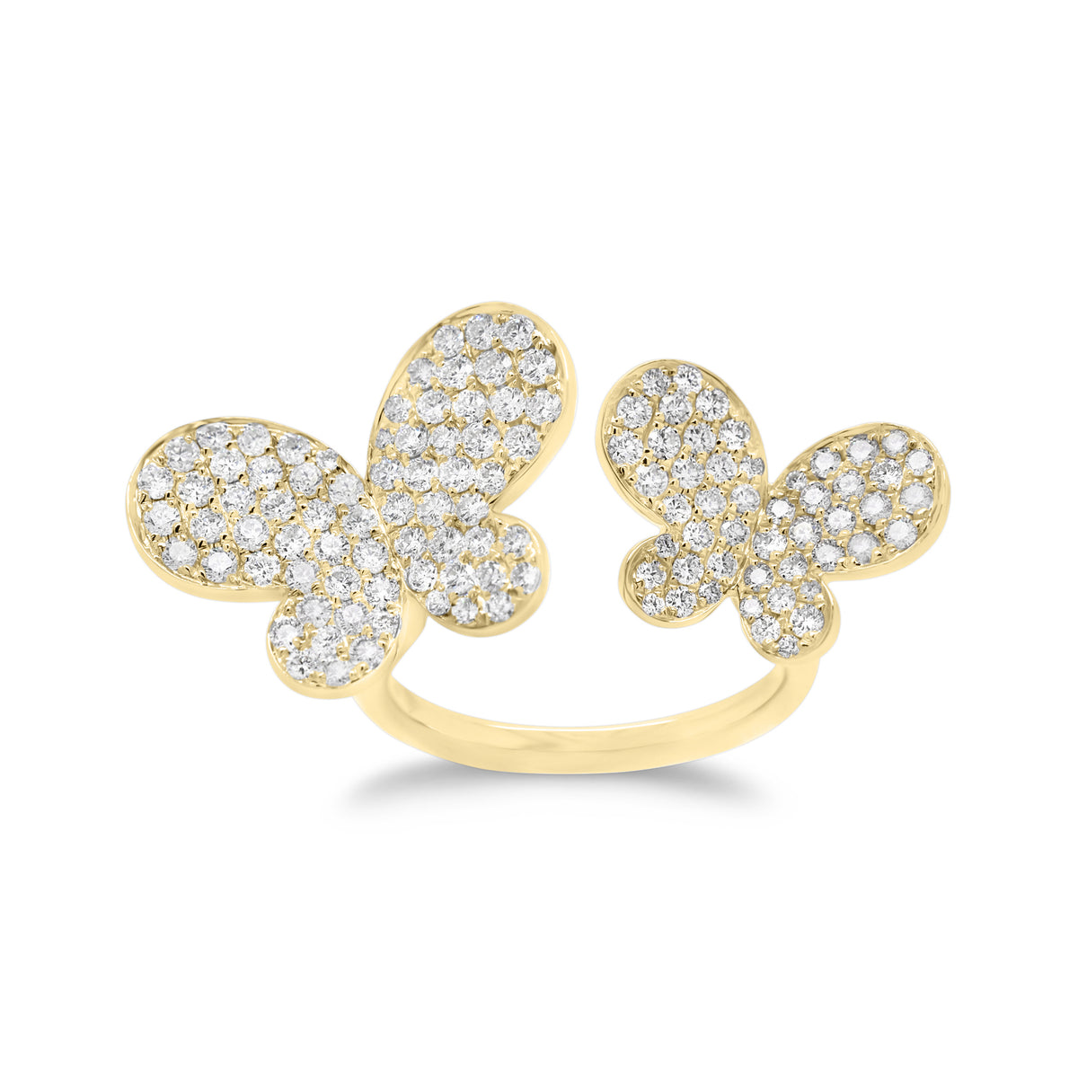 Diamond Two-Tone Butterflies Ring  - 18K gold weighing 5.26 grams  - 120 round diamonds totaling 1.49 carats