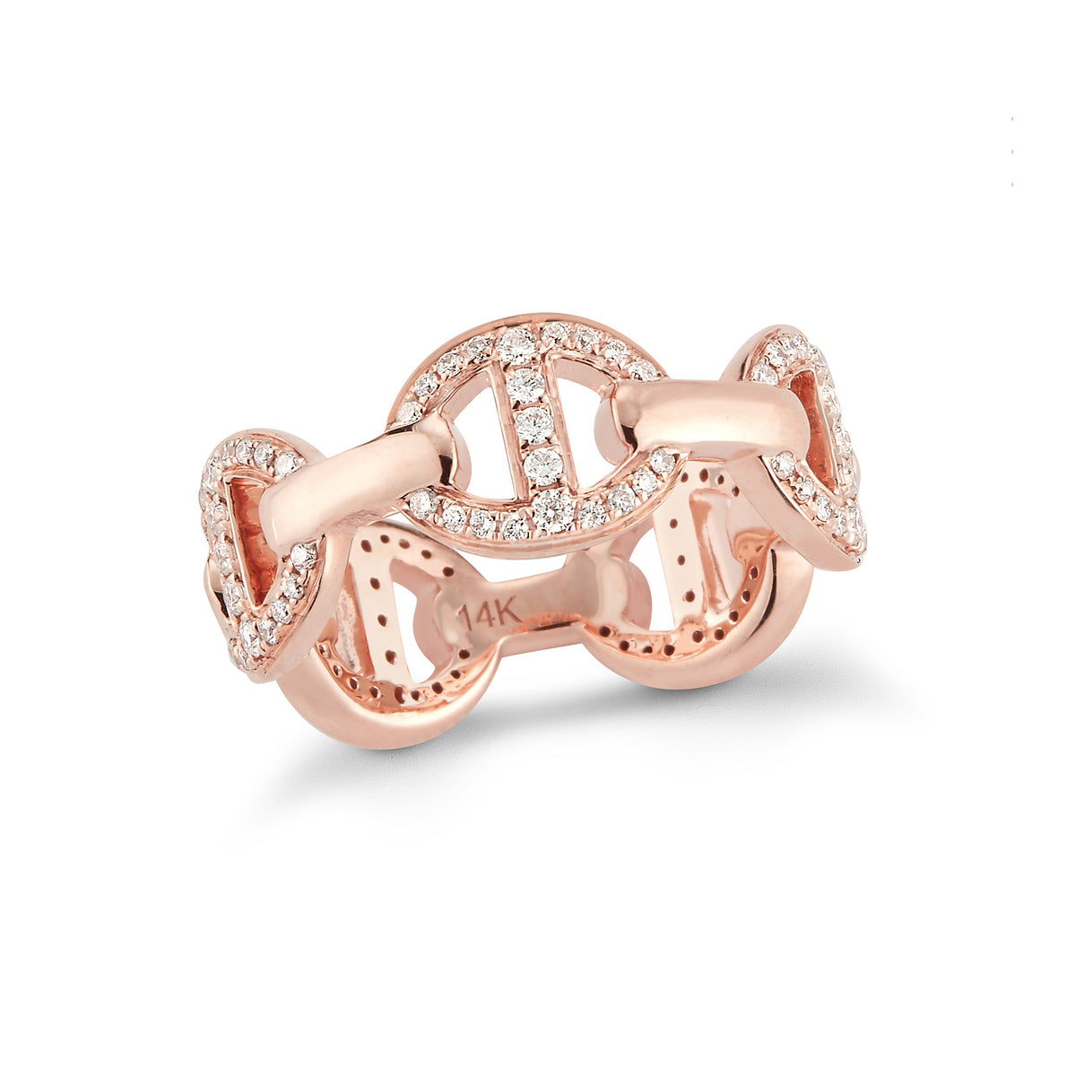 Diamond Chain Link Ring  14k gold, 5.49 grams, 105 round shared prong-set diamonds .46 carats.