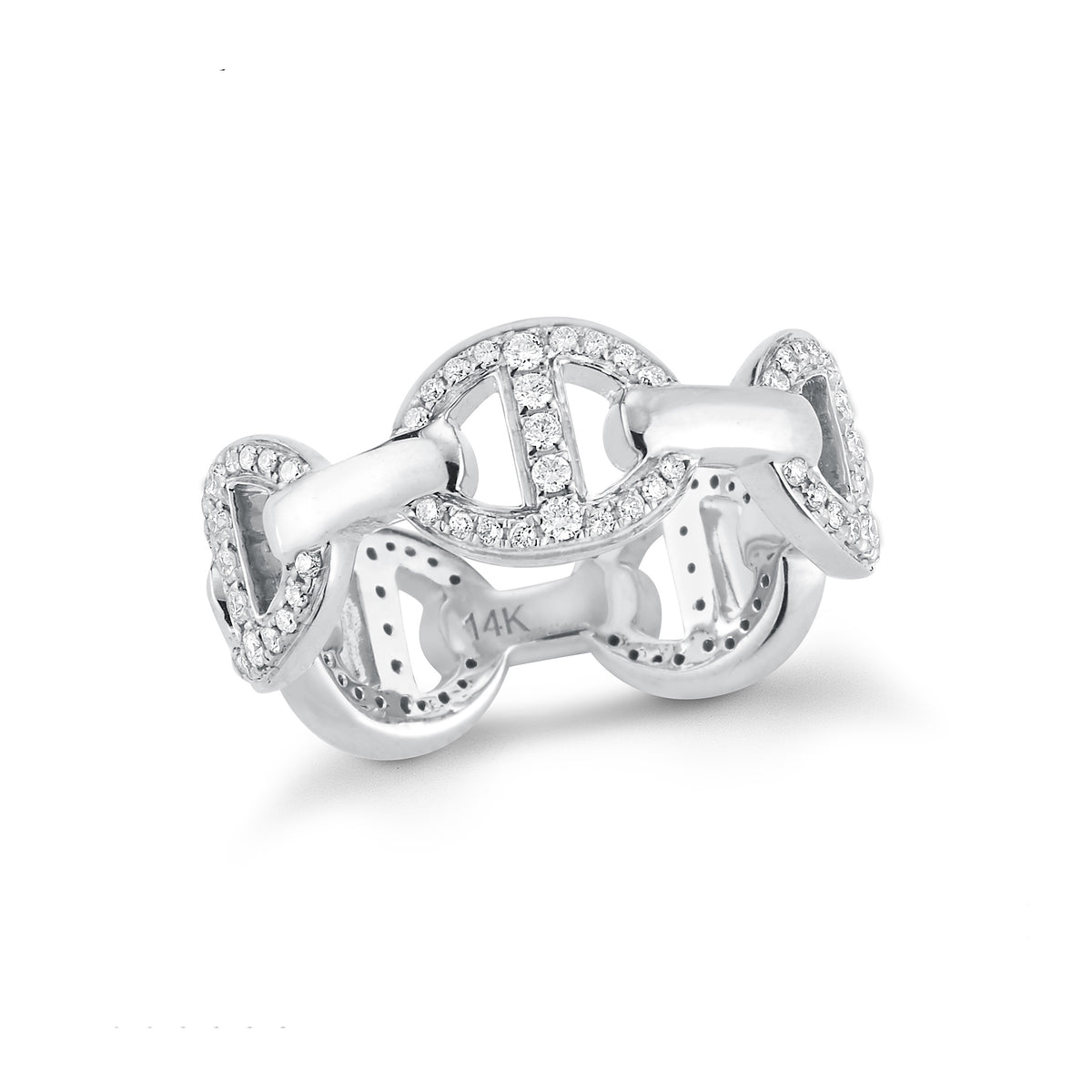 Diamond Chain Link Ring  14k gold, 5.49 grams, 105 round shared prong-set diamonds .46 carats.