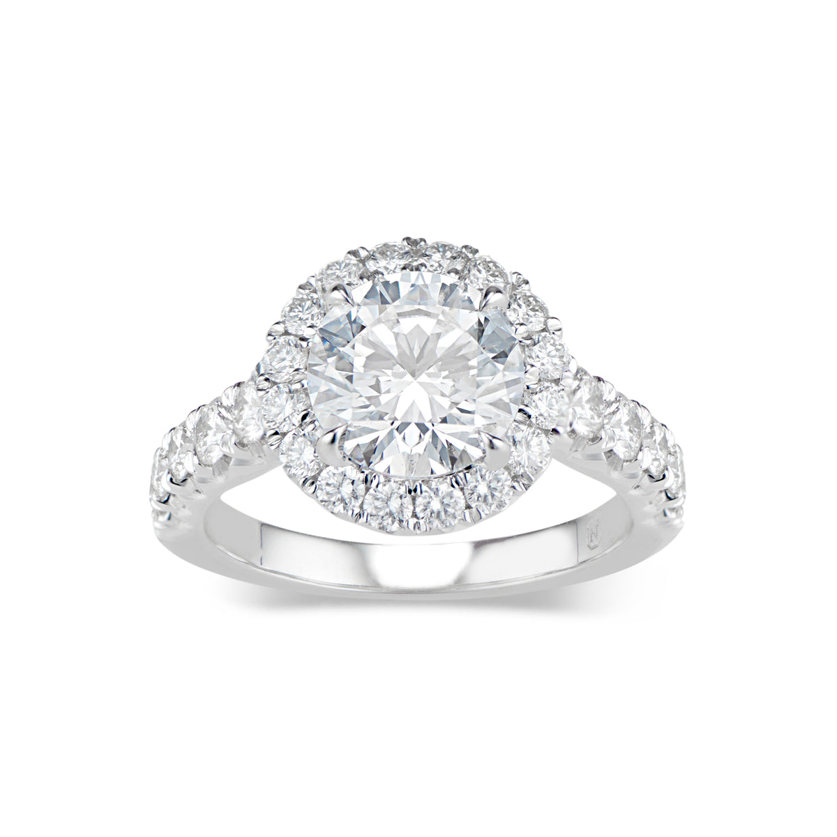 Round Diamond Halo Engagement Ring  -18K weighting 5.30 GR  - 46 round diamonds totaling 1.22 carats