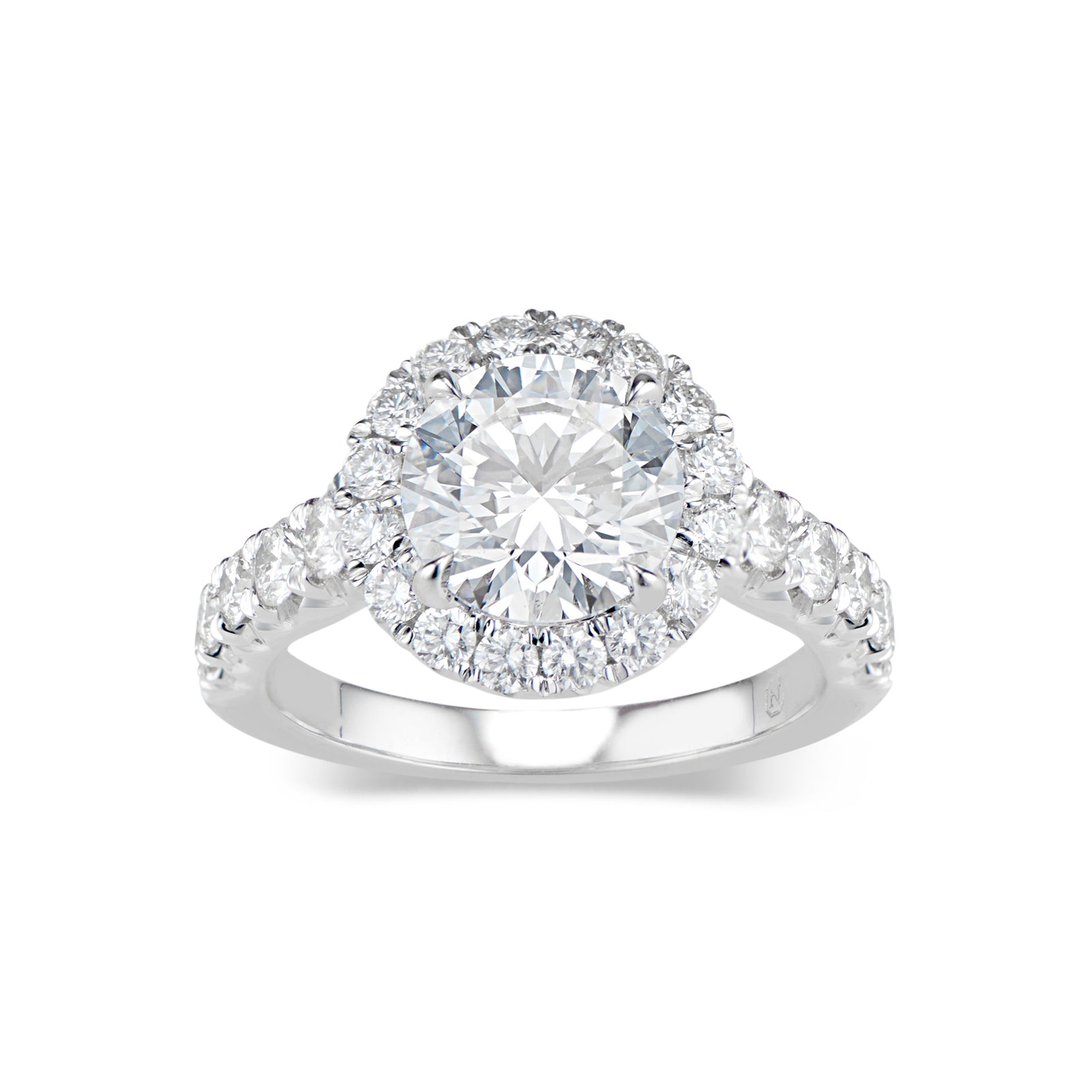 Round Diamond Halo Engagement Ring  -18K weighting 5.30 GR  - 46 round diamonds totaling 1.22 carats