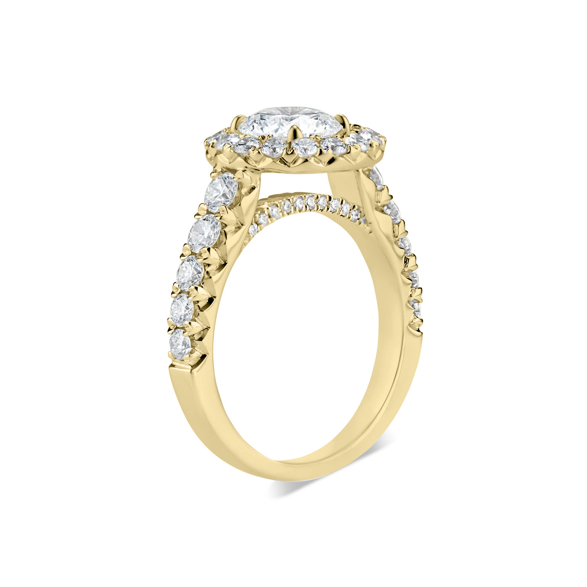 Round Diamond Halo Engagement Ring  -18K weighting 5.30 GR  - 46 round diamonds totaling 1.22 carats