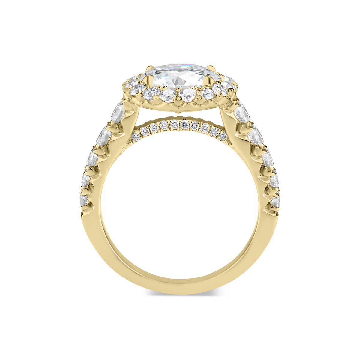 Round Diamond Halo Engagement Ring  -18K weighting 5.30 GR  - 46 round diamonds totaling 1.22 carats