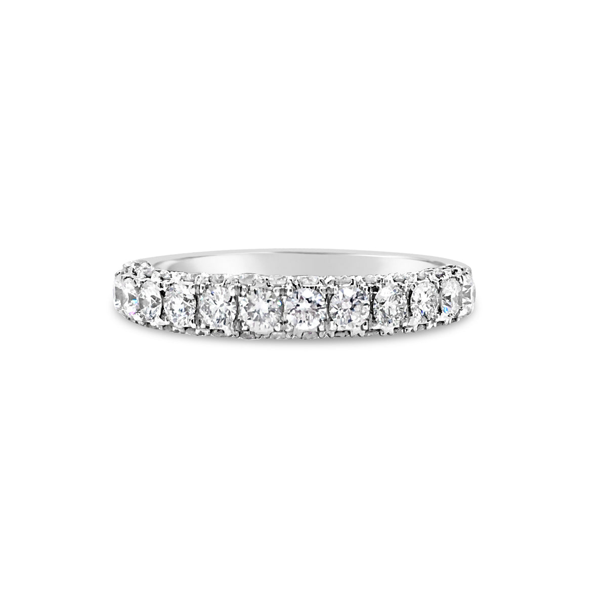 Single Row Diamond Four Prong-Set Diamond Wedding Band -18k gold weighing 3.78 grams  -49 round diamonds weighing 1.10 diamonds
