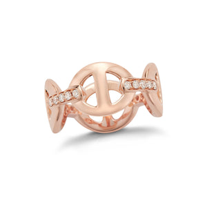Anchor Chain link Diamond Ring - 14k rose gold, 6.79 grams, 20 round shared prong set diamonds .29 carats. Size width 10 millimeters.