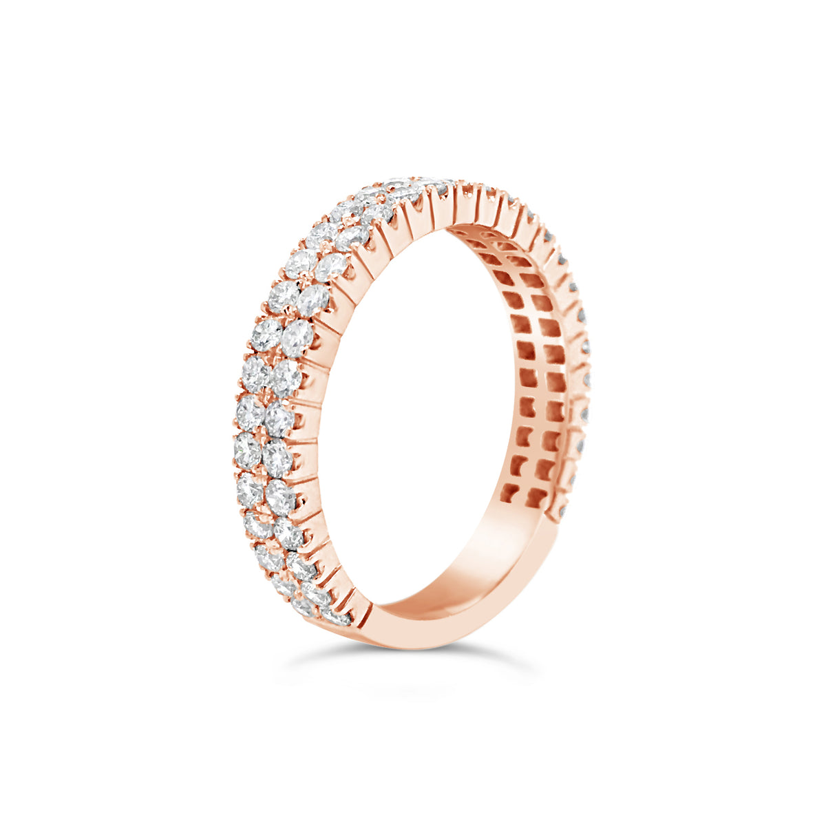 Double-Row Diamond Wedding Band -18k rose gold weighing 3.37 grams -58 round diamonds weighing .92 carats