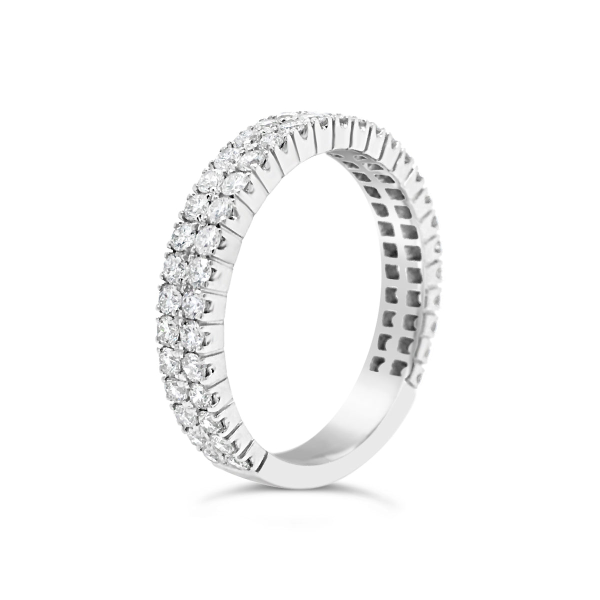 Double-Row Diamond Wedding Band -18k white gold weighing 3.37 grams -58 round diamonds weighing .92 carats