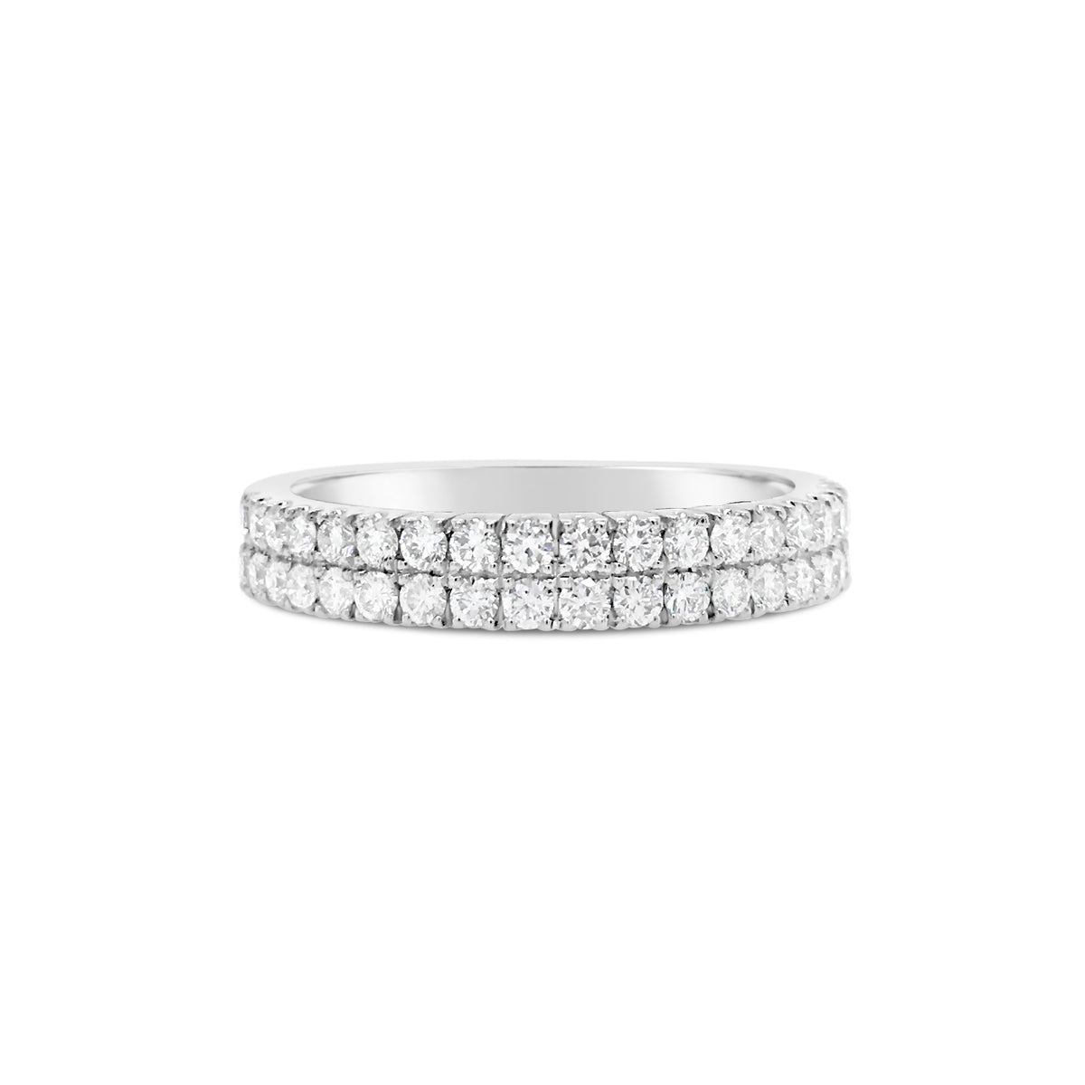 Double-Row Diamond Wedding Band -18k white gold weighing 3.37 grams -58 round diamonds weighing .92 carats