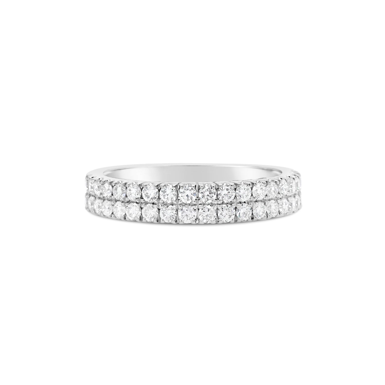 Double-Row Diamond Wedding Band -18k white gold weighing 3.37 grams -58 round diamonds weighing .92 carats