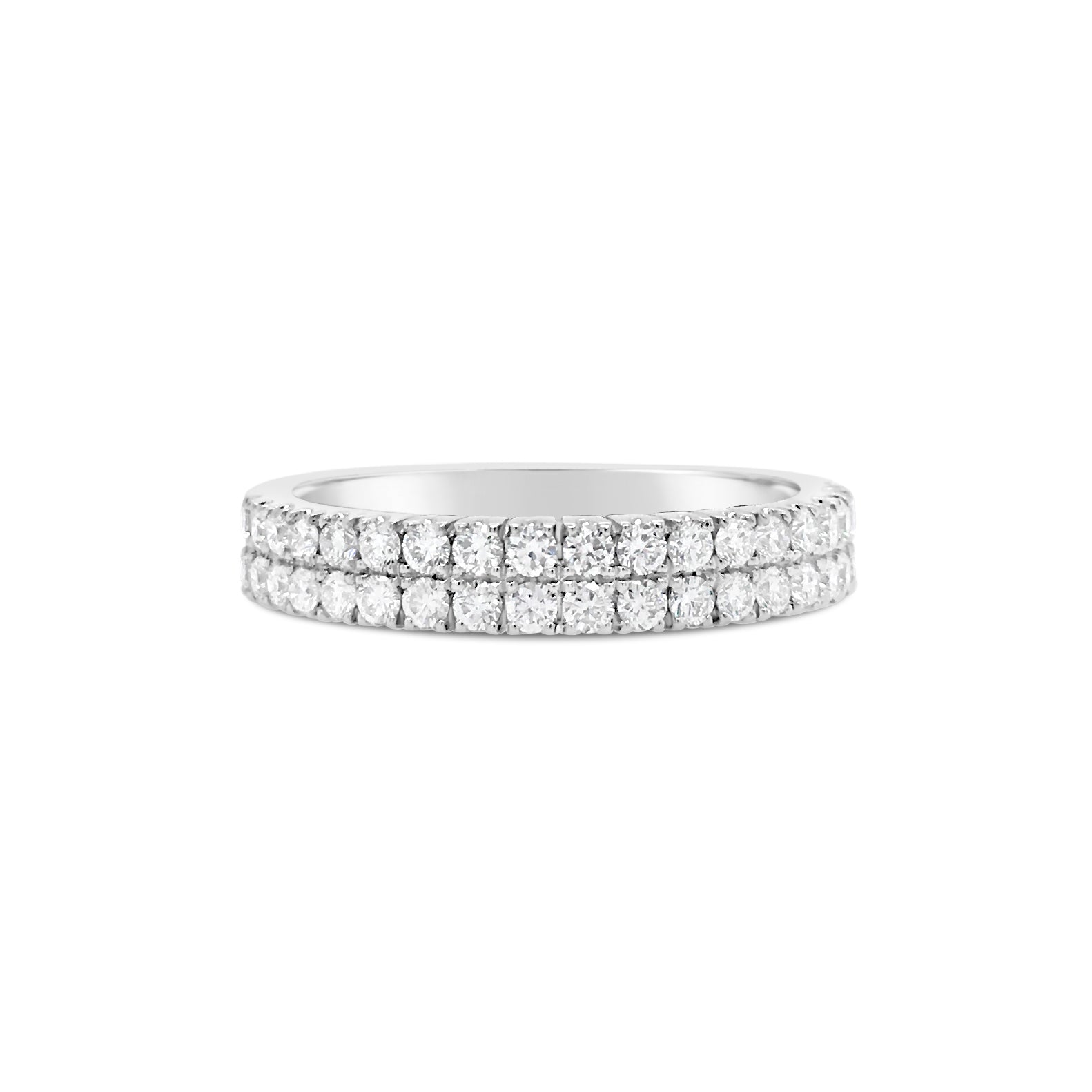 Double-Row Diamond Wedding Band -18k white gold weighing 3.37 grams -58 round diamonds weighing .92 carats