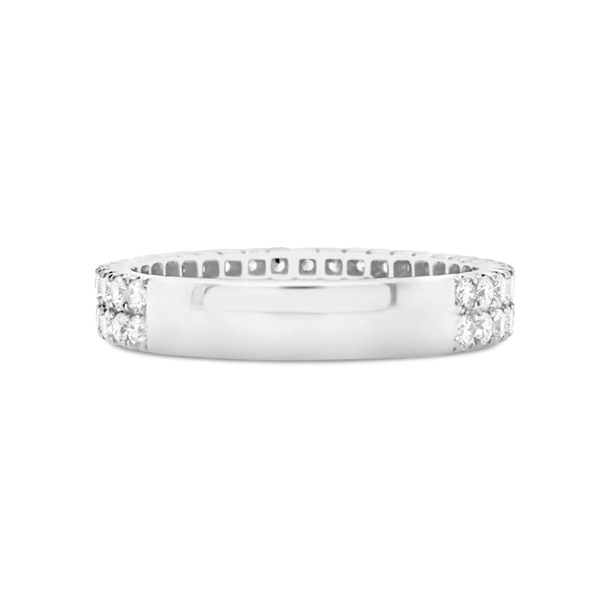 Double-Row Diamond Wedding Band -18k white gold weighing 3.37 grams -58 round diamonds weighing .92 carats