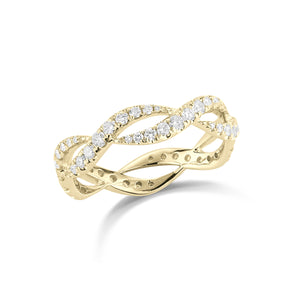 Twisted Diamond Fashion Ring  18k gold, 2.21 grams, 66 round shared prong-set brilliant diamonds weighing .74 carats.