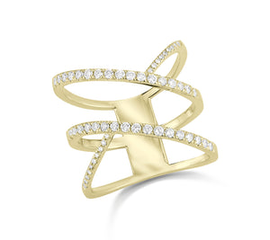 Diamond Cut-out Fashion Ring  -14k gold weighing 5.20 grams  -54 round shared prong-set diamonds weighing .52 carats