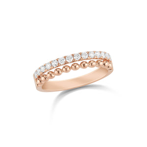Diamond & Gold Bead Stacking Ring  - 18k gold weighting 4 grams.  - 14 round four prong pave-set brilliant diamonds weighing .35 carats.