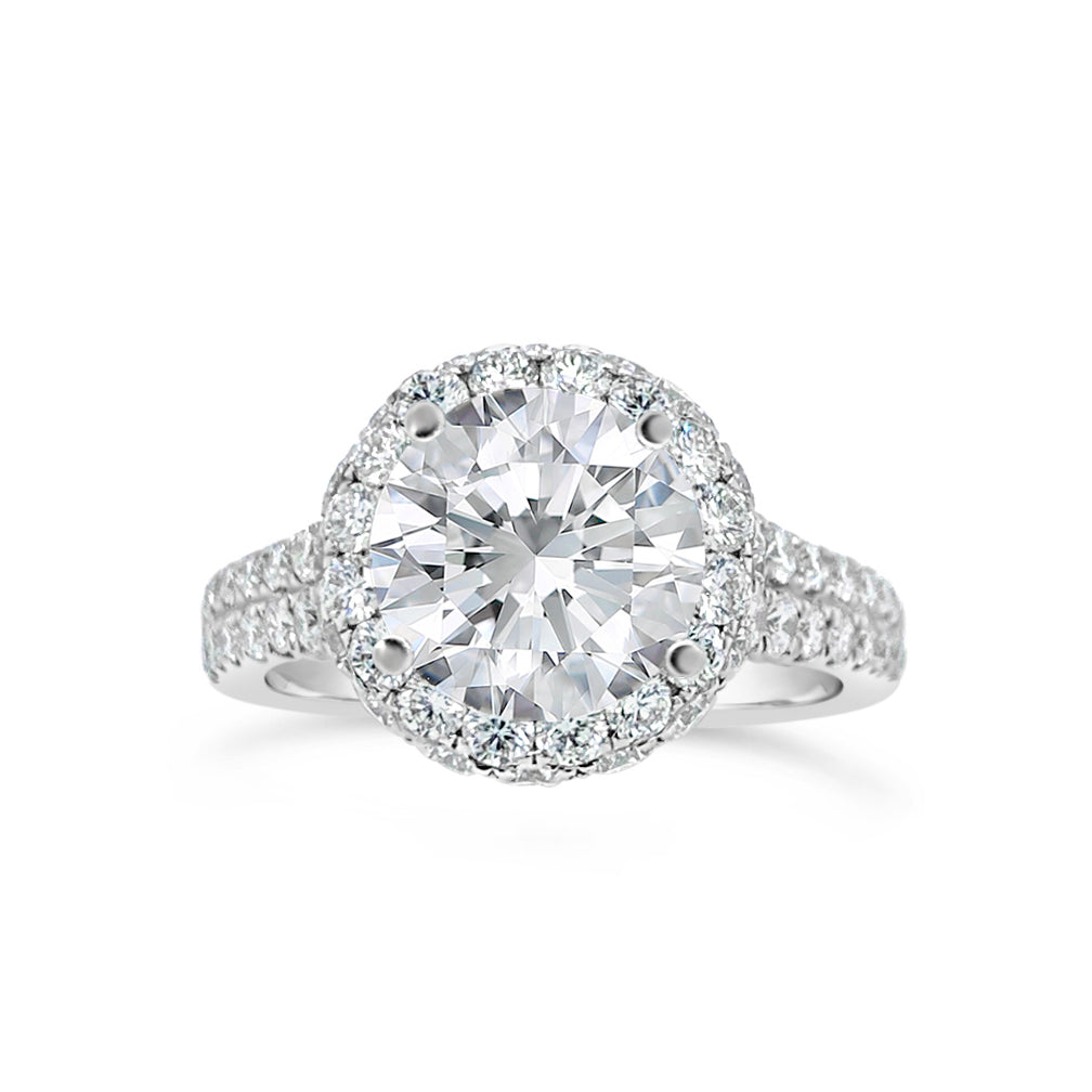 Double-Edge Halo Diamond Engagement Ring with Diamond Gallery  -18K weighting 5.07 GR  - 76 round diamonds totaling 1.48 carats