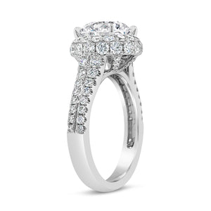 Double-Edge Halo Diamond Engagement Ring with Diamond Gallery  -18K weighting 5.07 GR  - 76 round diamonds totaling 1.48 carats