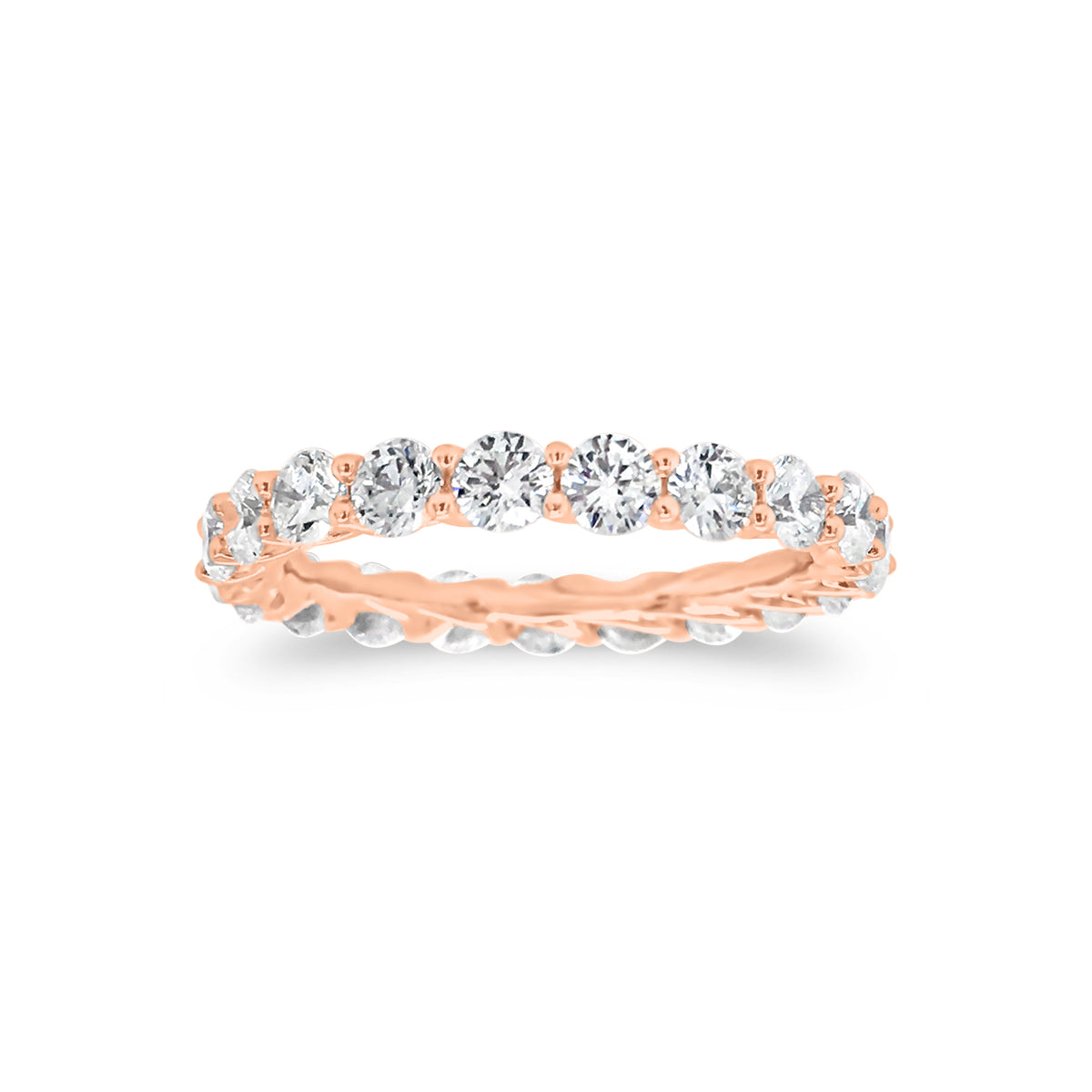 Shared Prong-Set Diamond Eternity Band  -18k gold weighing 1.94 grams  -21 round diamonds weighing 2.05 grams