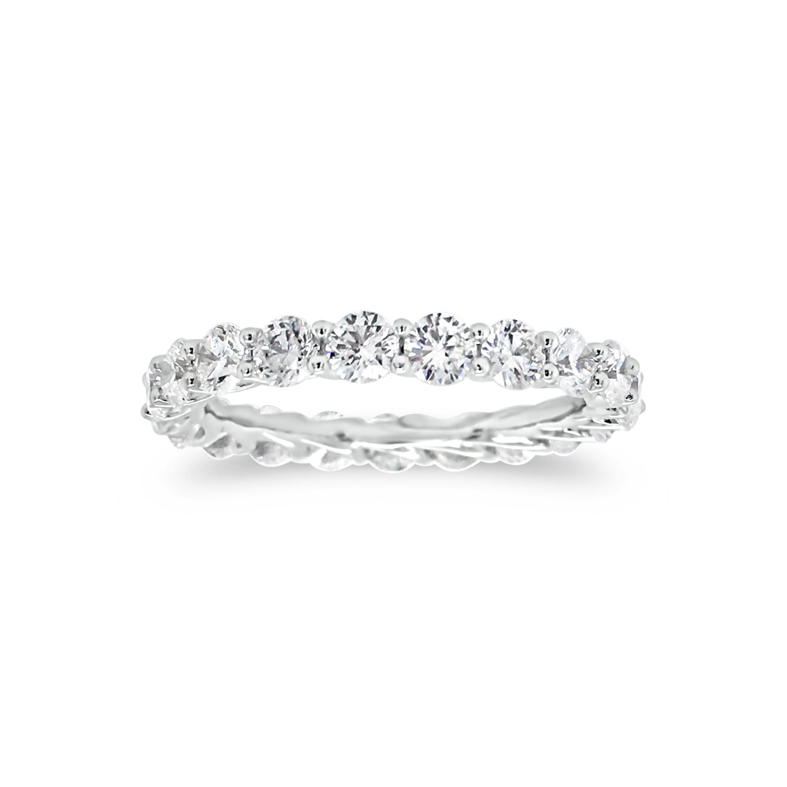 Shared Prong-Set Diamond Eternity Band  -18k gold weighing 1.94 grams  -21 round diamonds weighing 2.05 grams