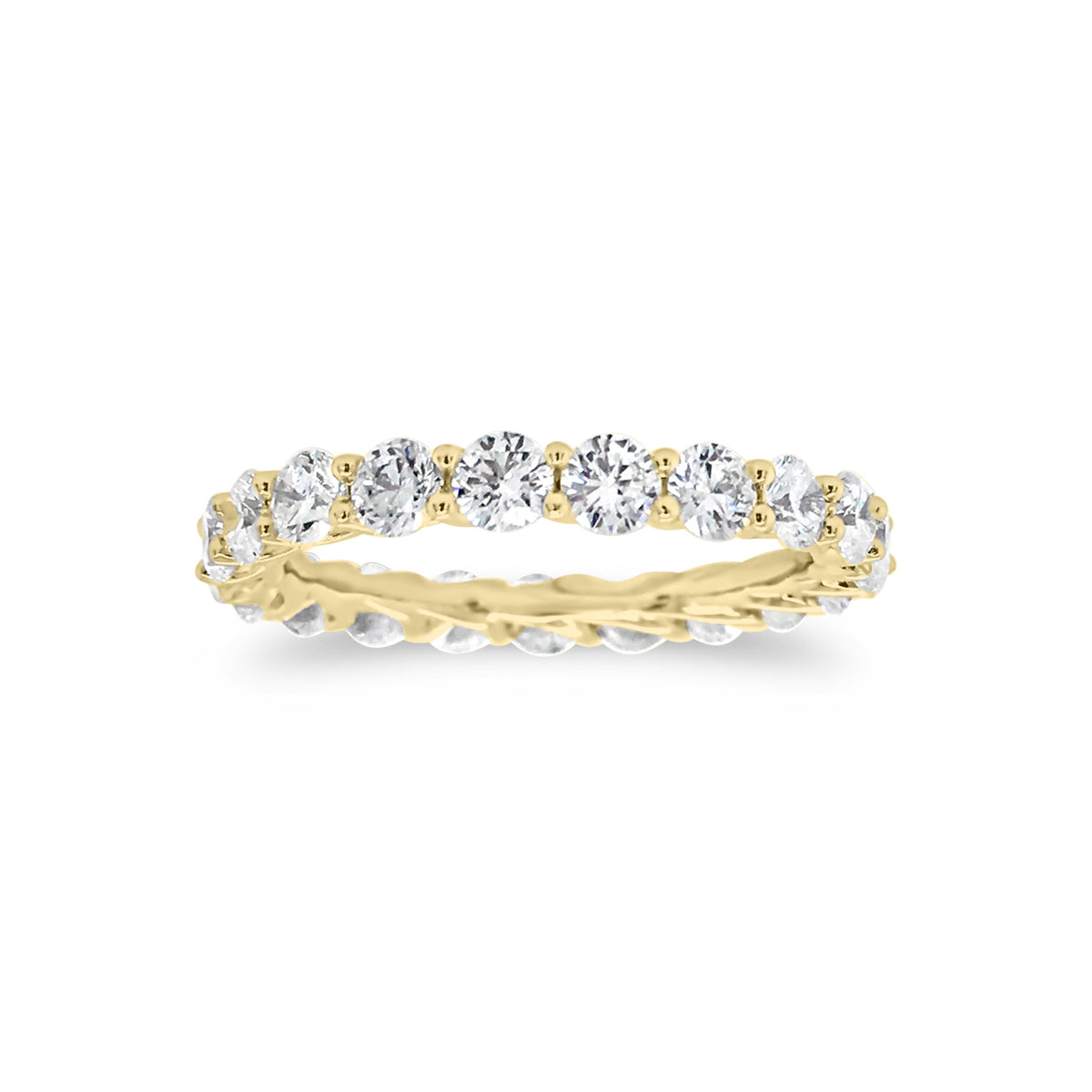 Shared Prong-Set Diamond Eternity Band  -18k gold weighing 1.94 grams  -21 round diamonds weighing 2.05 grams