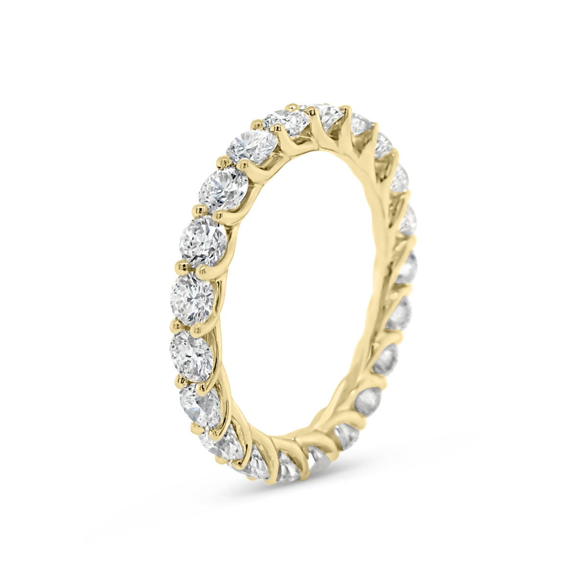 Shared Prong-Set Diamond Eternity Band  -18k gold weighing 1.94 grams  -21 round diamonds weighing 2.05 grams