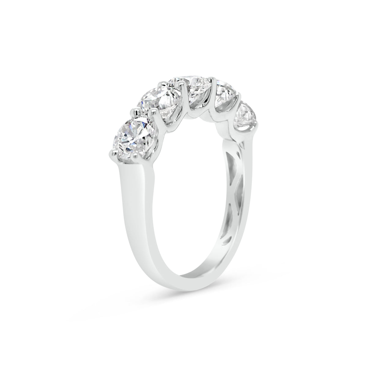 5 Stone Diamond Anniversary Ring  -18k gold weighing 3.22 grams  -5 round diamonds weighing 2.37 carats F Color SI1-SI2 in Clarity