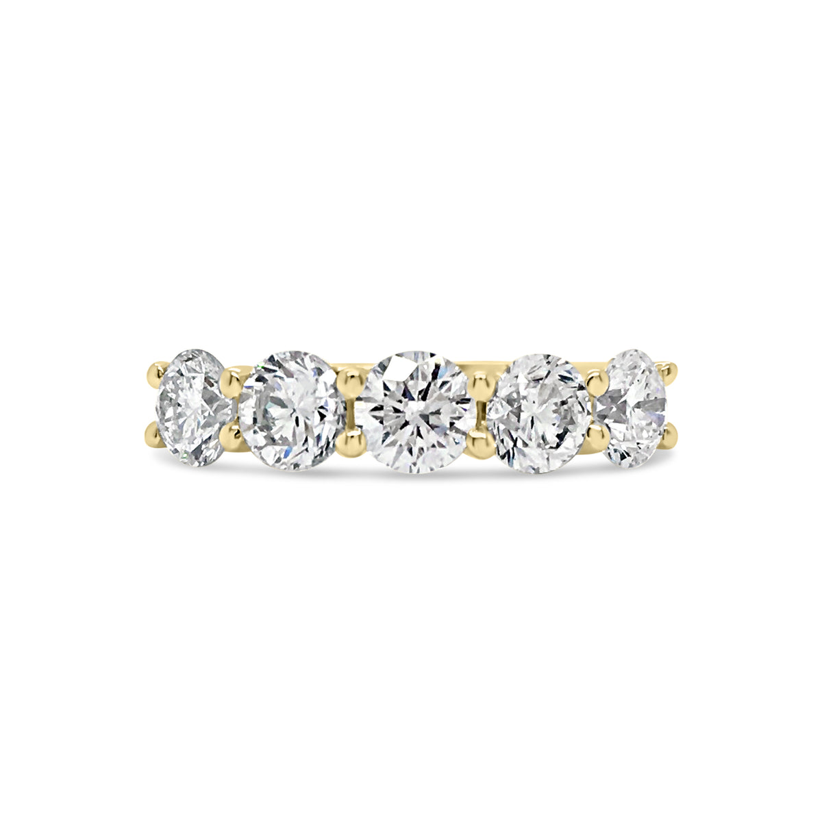 5 Stone Diamond Anniversary Ring  -18k gold weighing 3.22 grams  -5 round diamonds weighing 2.37 carats F Color SI1-SI2 in Clarity
