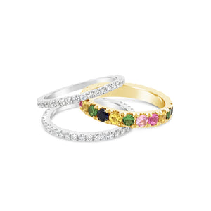Enlarged Rainbow Gemstone Band Ring  -14k gold weighing 2.85 grams  -22 multi-color stones weighing 2.25 carats