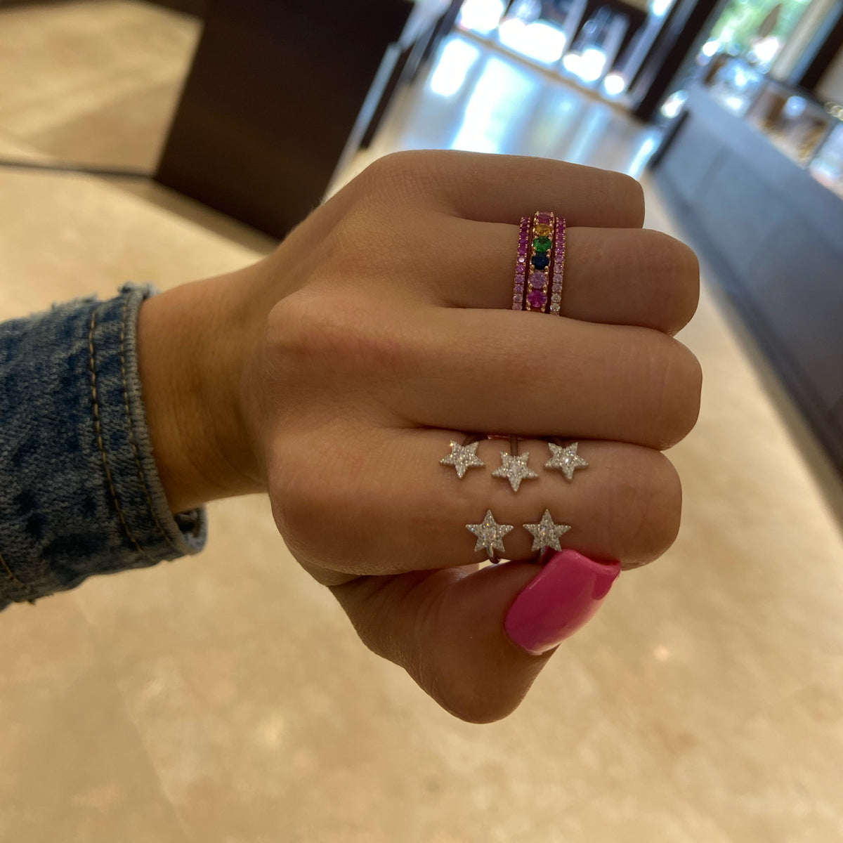 Diamond Shooting-Star Ring  -14k gold weighing 2.98 grams  -80 round pave-set diamonds weighing .33 carats