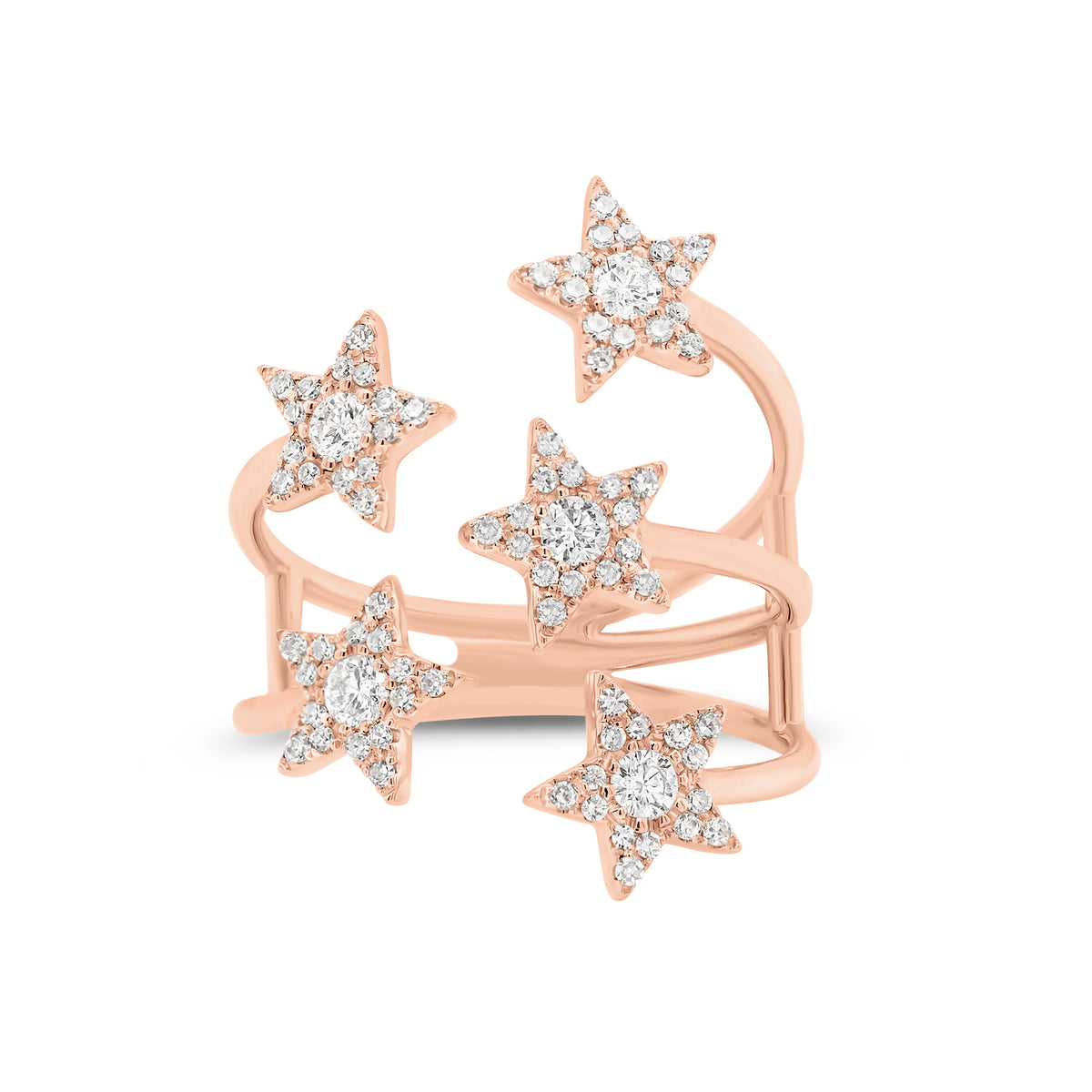Diamond Shooting-Star Ring  -14k gold weighing 2.98 grams  -80 round pave-set diamonds weighing .33 carats