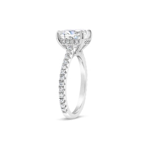 Cushion Diamond Engagement Ring with Pave Diamond Shank  - 42 round diamonds totaling 0.41 carats  - F - G color, VS2 - SI1 clarity