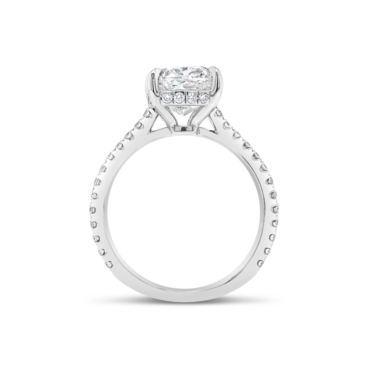 Cushion Diamond Engagement Ring with Pave Diamond Shank  - 42 round diamonds totaling 0.41 carats  - F - G color, VS2 - SI1 clarity