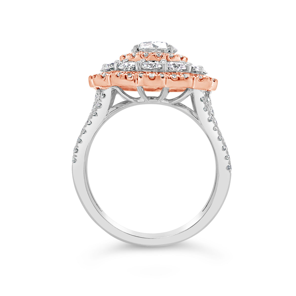 Diamond Carnation Ring  -18K gold weighing 7.21 grams  -0.88 ct round brilliant-cut diamond (GIA-graded I color, I1 clarity)  -12 round diamonds totaling 1.07 carats  -110 round diamonds totaling 0.73 carats