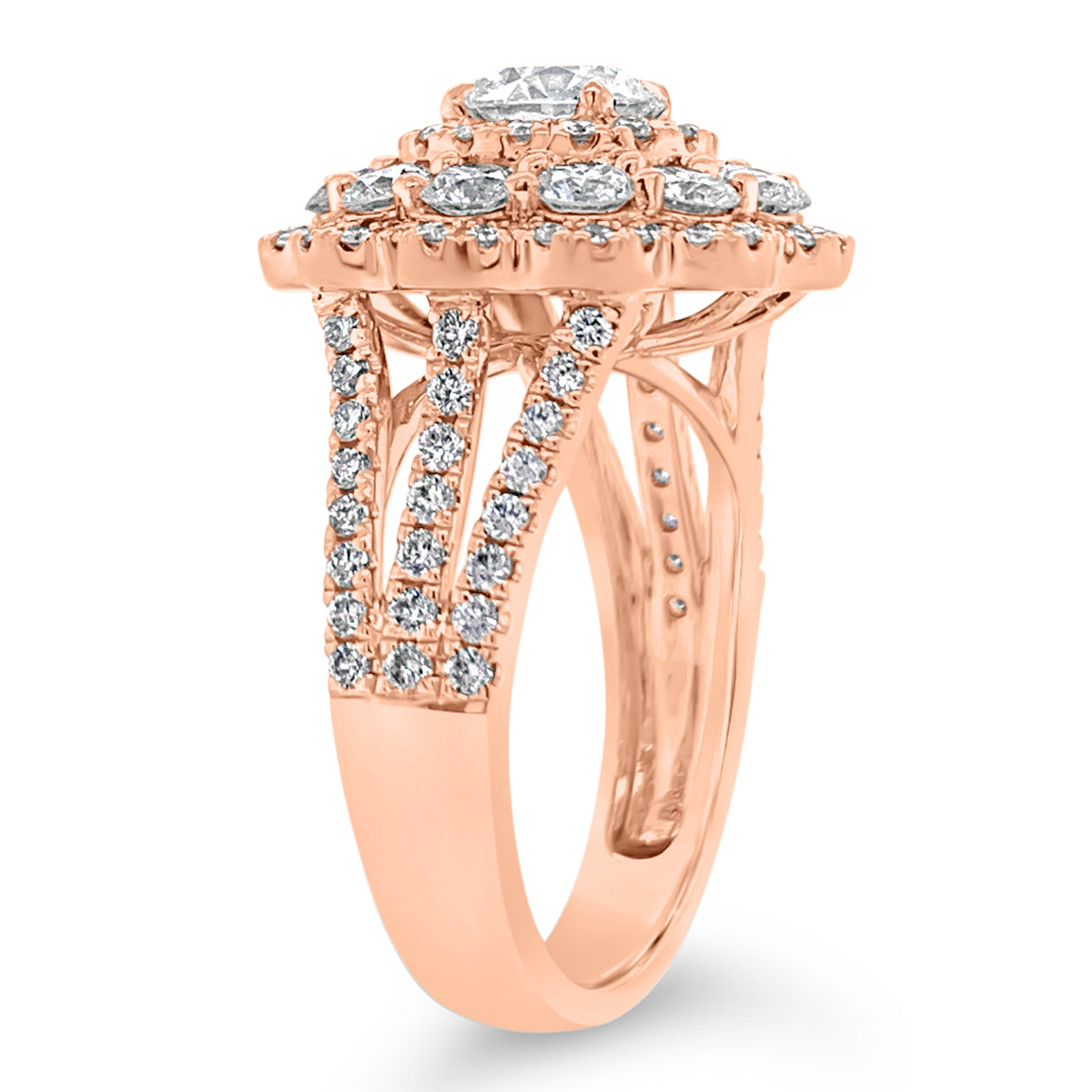 Diamond Carnation Ring  -18K gold weighing 7.21 grams  -0.88 ct round brilliant-cut diamond (GIA-graded I color, I1 clarity)  -12 round diamonds totaling 1.07 carats  -110 round diamonds totaling 0.73 carats