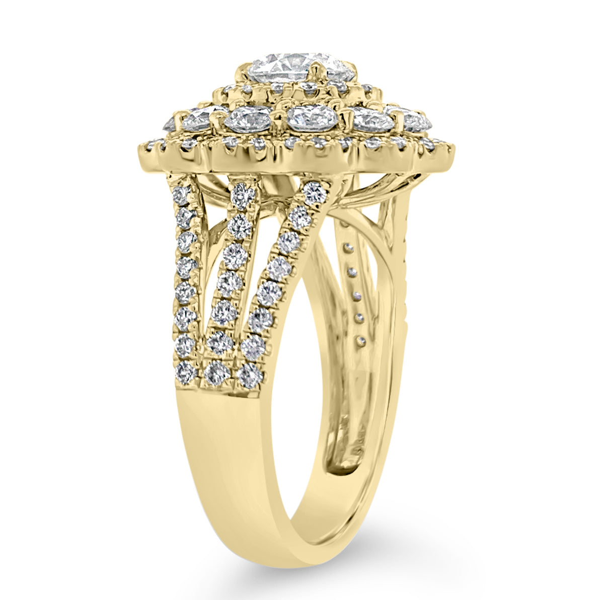 Diamond Carnation Ring  -18K gold weighing 7.21 grams  -0.88 ct round brilliant-cut diamond (GIA-graded I color, I1 clarity)  -12 round diamonds totaling 1.07 carats  -110 round diamonds totaling 0.73 carats