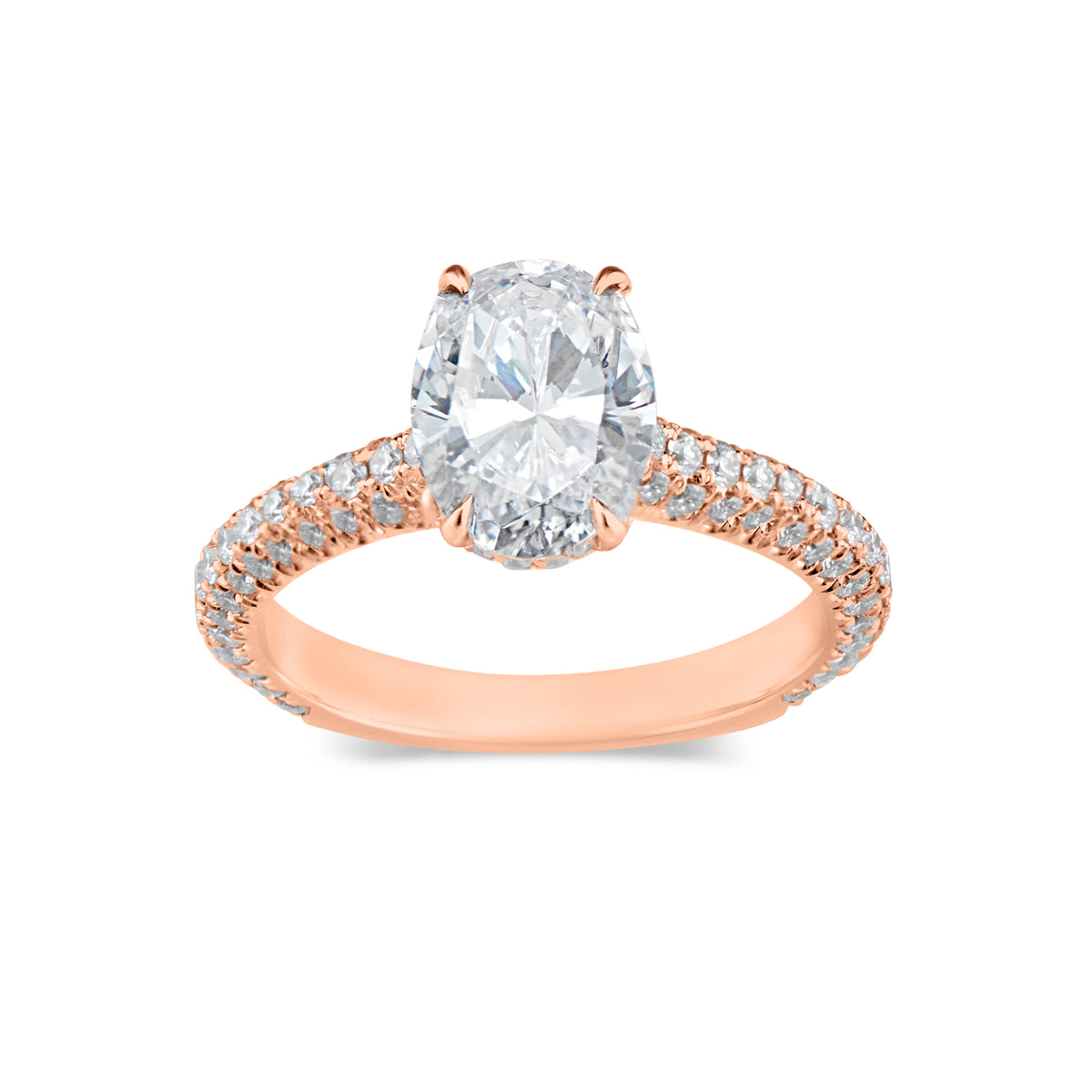 Oval Diamond Engagement Ring with Pave Diamond Shank  -18K weightinh 3.73 GR - 104 round diamonds totaling 0.77 carats