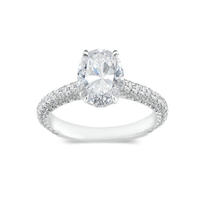 Oval Diamond Engagement Ring with Pave Diamond Shank  -18K weightinh 3.73 GR - 104 round diamonds totaling 0.77 carats