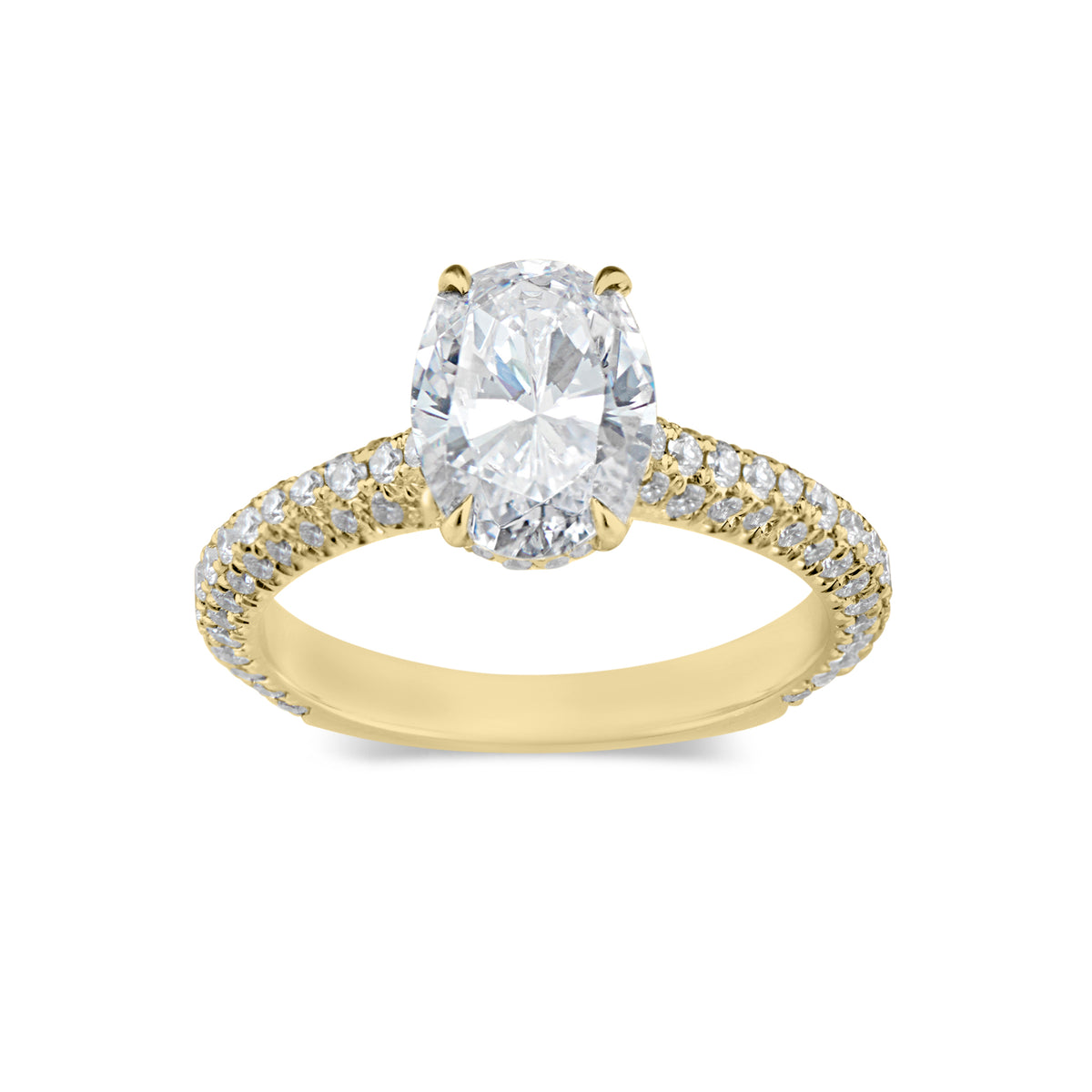 Oval Diamond Engagement Ring with Pave Diamond Shank  -18K weightinh 3.73 GR - 104 round diamonds totaling 0.77 carats