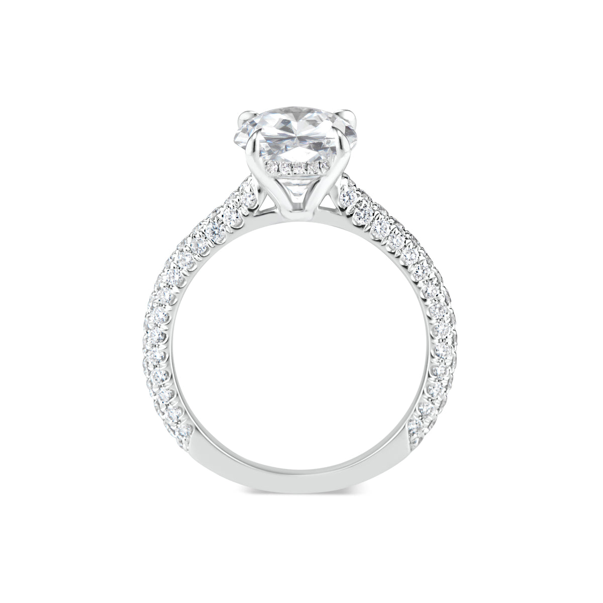 Oval Diamond Engagement Ring with Pave Diamond Shank  -18K weightinh 3.73 GR - 104 round diamonds totaling 0.77 carats