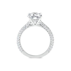 Oval Diamond Engagement Ring with Pave Diamond Shank  -18K weightinh 3.73 GR - 104 round diamonds totaling 0.77 carats