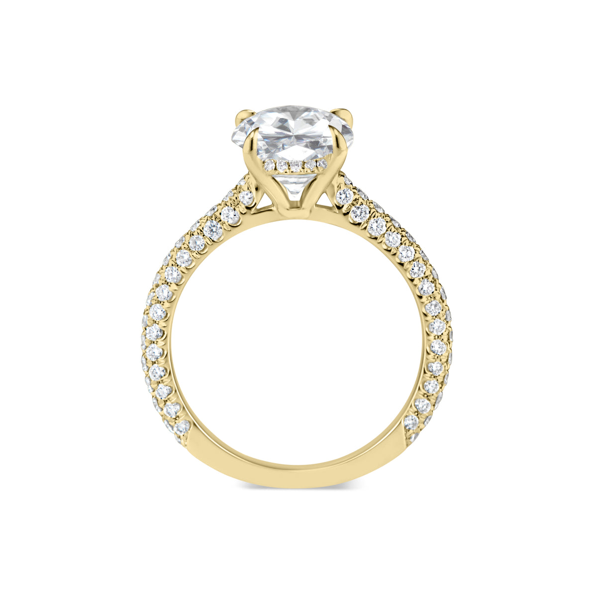 Oval Diamond Engagement Ring with Pave Diamond Shank  -18K weightinh 3.73 GR - 104 round diamonds totaling 0.77 carats