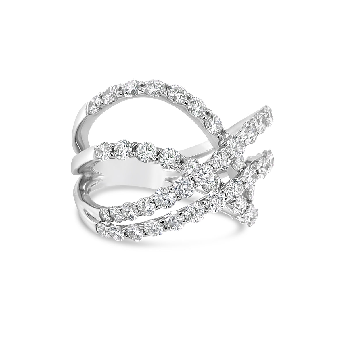Diamond Scribble Ring  -18K gold weighing 7.19 grams  -59 round diamonds totaling 2.81 carats