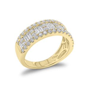 Baguette and Round Diamond Thick Wedding Band - 18K gold weighing 5.10 grams  - 46 round diamonds weighing 0.77 carats  - 12 slim baguettes weighing 0.66 carats